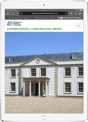 Stephen russell construction wordpress website displayed on tablet, built by Beknowin